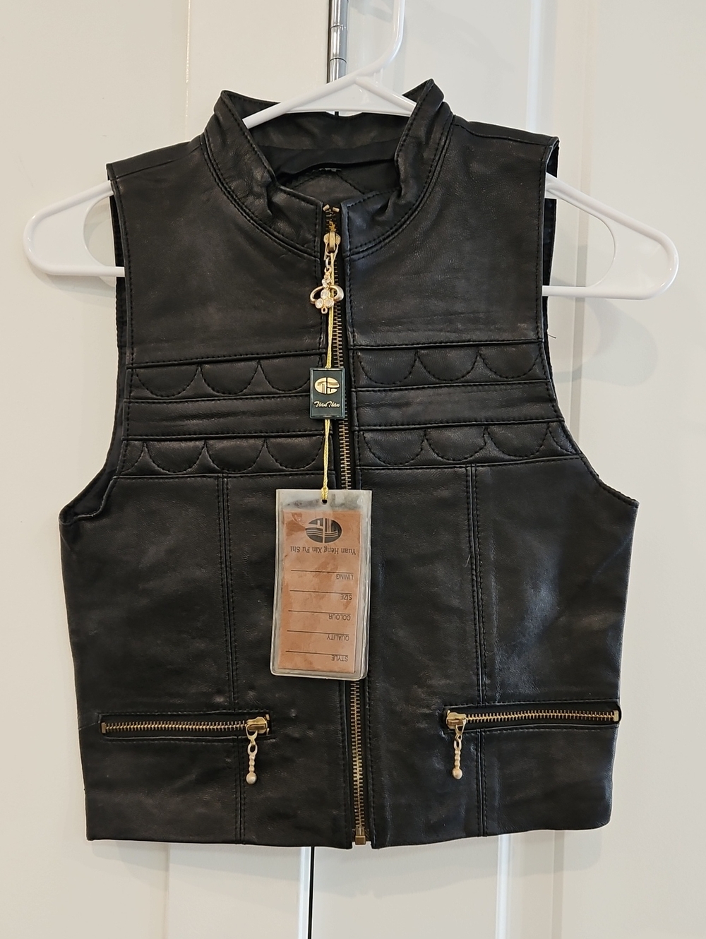 Black Leather Zip-Front Women's Vest